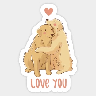 Cute Golden retriever hug Sticker